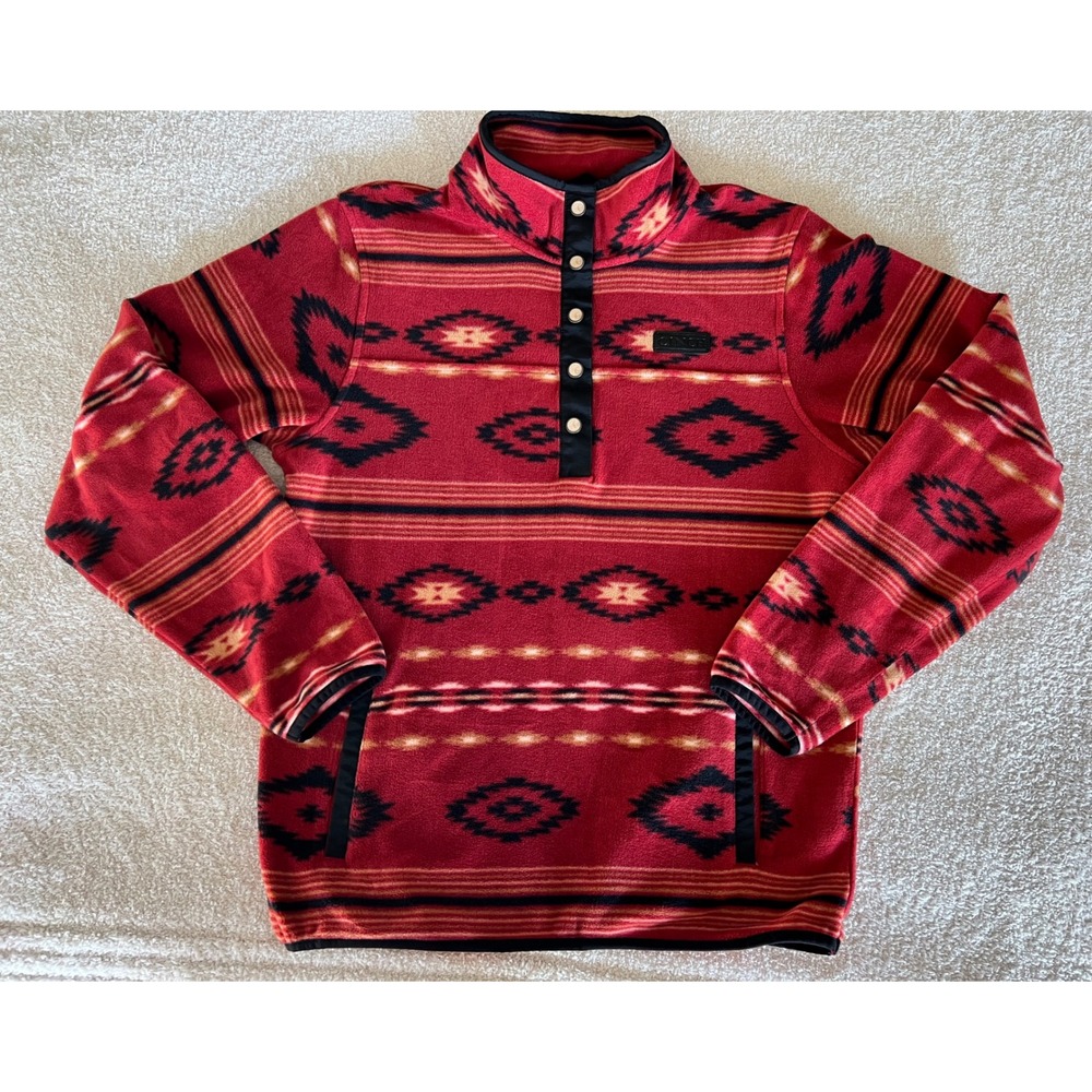 Cinch Red Aztec Southwestern Snap Neck Polar Fleece Pullover Jacket Size M - Picture 2 of 11